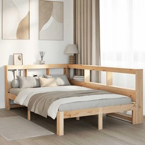 vidaXL Cama com estante sem colchão 135x190 cm pinho maciço