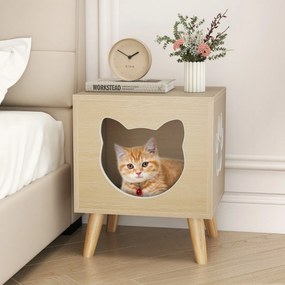 Móvel para Caixa de areia para gatos (NÃO INCLUIDA) 45 x 40 x 54 cm com tampa removível Orifício e janela para gatos natural