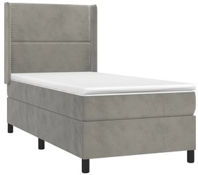 Cama box spring c/ colchão/LED 90x200 cm veludo cinzento-claro