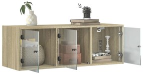 Armário de parede c/ portas vidro 102x37x35 cm carvalho sonoma