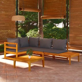 4 pcs conj. lounge de jardim c/ almofadões cinza-escuro acácia