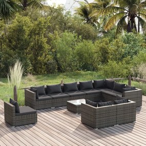 vidaXL 11 pcs conjunto lounge de jardim c/ almofadões vime PE cinzento
