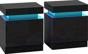HOMCOM Conjunto 2 Mesas de Cabeceira LED 16 Cores e 4 Modos com 2 Gavetas, em Madeira, 45x35x52 cm, Preto | Aosom Portugal