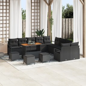 Conjunto de Sofá de Jardim vidaXL de 14 peças com Almofadas Preto Ratt