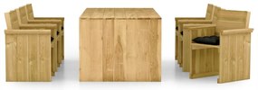 7 pcs conj. de jantar p/ jardim c/ almofadões pinho impregnado
