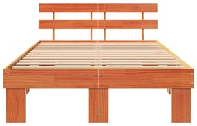 Estrado de Cama com Cabeceira Castanho Encerado 140x190 cm de Madeira