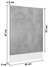 Painel máquina lavar louça 45x3x67cm derivados madeira cinzento