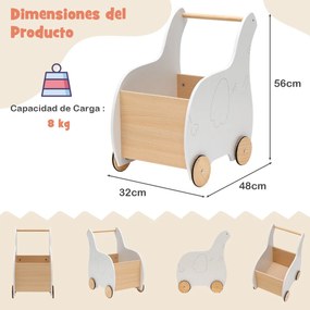 Carrinho de compras infantil de madeira, alça com gaveta saltadora, jogo educativo para crianças de 1 a 3 anos, 32 x 48 x 56 cm, branco