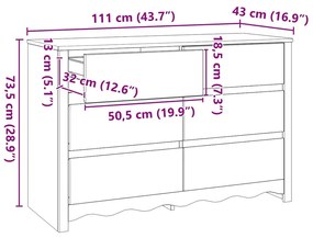 Cômoda "DRAMMEN" Branca 111x43x73,5 cm Madeira Sólida Pinus