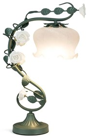 Candeeiro de mesa para cabeceira vintage para mesa de cabeceira com abajur de cristal com 6 rosas de cerâmica e folhas verdes