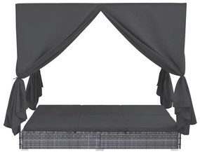 Espreguiçadeira de exterior com cortinas em vime PE cinzento