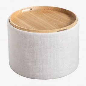 Mesa De Centro Redonda Estofada Berkeleni Com Bandeja E Armazenamento Ø55 Cm & Linho Bege Creme - Sklum