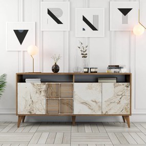 Console Milan – Nogal e Mármore Branco – 160 cm x 78 cm x 35 cm