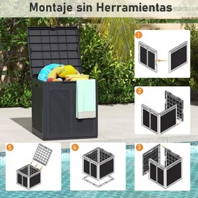 Caixa de armazenamento exterior de 145 L 56 x 56 x 60,5 cm Recipiente de PP com padrão de rattan e tampa com fechadura castanho