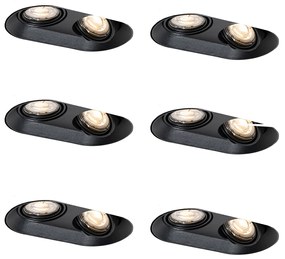 Conjunto de 6 focos embutidos arredondados pretos GU10 50mm 2-Light - Hubs