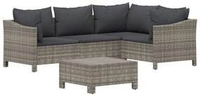 5 pcs conjunto lounge de jardim c/ almofadões vime PE cinzento