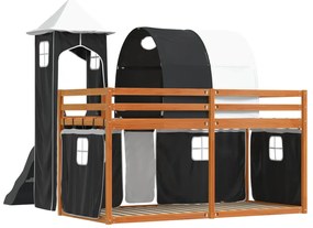 Beliche com escorrega e cortinas 90x190 cm branco e preto