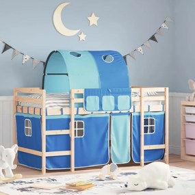 vidaXL Cama alta para criança com túnel 80x200 cm pinho maciço azul