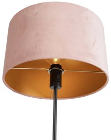 Candeeiro de pé preto com cúpula de veludo rosa com ouro 35 cm - Parte Country / Rústico