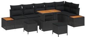 vidaXL Conjunto de Sofá de Jardim 9 pcs Preto vime PE