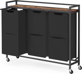 Carrinho de roupa com 3 compartimentos 93 x 32 x 93 cm, sacos de roupa removíveis, prateleira para arrumação preto-castanho
