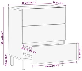 Mesa cabeceira 50x33x62cm madeira mangueira áspera maciça preto
