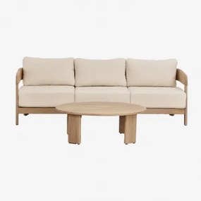 Conjunto De Sala Com Sofá De 3 Lugares E Mesa De Centro Em Madeira De Acácia Uleno Marrom Acácia Claro - Sklum