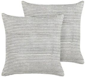 Conjunto de 2 almofadas decorativas às riscas em linho cinzento e branco 50 x 50 cm KANPAS Beliani