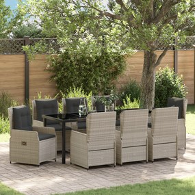 Conjunto de Jantar para Jardim vidaXL 9 Peças Cinza Claro Rattan Poliéster