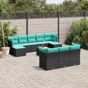 vidaXL 11 pcs conjunto sofás de jardim c/ almofadões vime PE preto