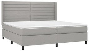 Cama box spring c/ colchão e LED 200x200 cm tecido cinza-claro