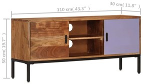 Móvel TV 110x30x50 madeira acácia maciça castanho mel e cinza