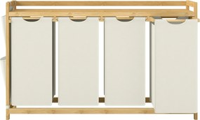 Cesto da roupa suja com 4 compartimentos, bambu 200 L, 124,6 x 33 x 78 cm branco
