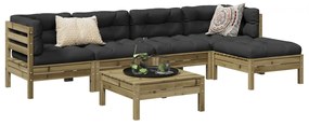 vidaXL 6 pcs conjunto sofás de jardim c/ almofadões pinho impregnado
