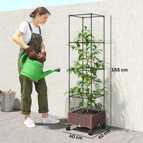 Floreira com Treliça e Rodas com Drenagem para Cultivo de Vegetais Flores e Ervas Aromáticas 40x40x165 cm Castanho