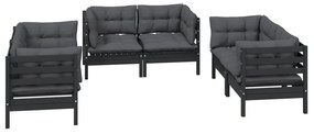 6 pcs conjunto lounge de jardim c/ almofadões pinho maciço
