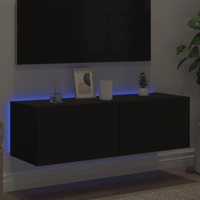 Móvel de parede para TV com luzes LED 100x35x31 cm preto