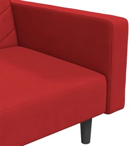 Sofá-cama 2 lugares com duas almofadas veludo vermelho tinto