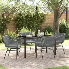 vidaXL Conjunto de Jantar de Jardim com Almofadas Cinza Vime Sintético
