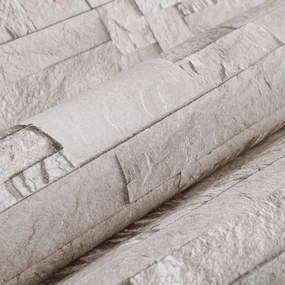 Papel parede 3D c/ aspeto de pedra 10x0,53 m não-tecido creme