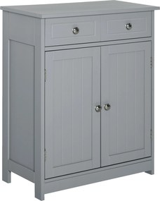 Móvel de casa de banho 60 x 30 x 75 cm com pés com 2 portas e 2 gavetas, cinzento