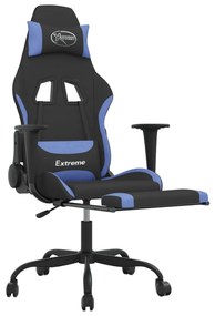 Cadeira de gaming com apoio de pés tecido preto e azul