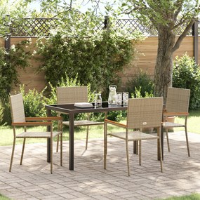 vidaXL Conjunto de Jantar de 5 Peças para Jardim Vime Poliéster Bege