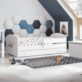 Cama infantil branca Luk escavadora 140x70 com gaveta - colchão e estrado incluído