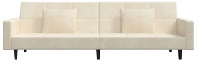 Sofá-cama 2 lugares com duas almofadas veludo cor creme