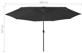 Guarda-sol de jardim com luzes LED 400 cm preto