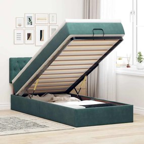 Estrutura de cama otomana colchão 90x200 cm veludo verde escuro