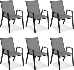 Conjunto de 6 Cadeiras de Jardim Empilháveis (PACOTE SÓ INCLUI 6 CADEIRAS, MESA NÃO INCLUIDA), 56 x 66 x 88 cm, Costas Altas, Cinzento