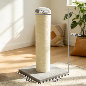 Poste Arranhador para Gatos 75,5 cm com Base Estável e Corda de Sisal Natural, Cinzento-Claro