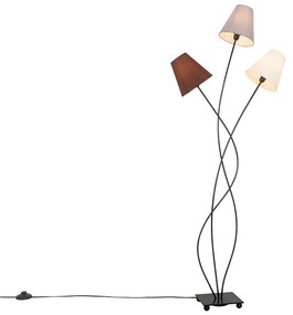 Candeeiro de pé design preto com abajures de tecido 3 luzes - Melis Moderno